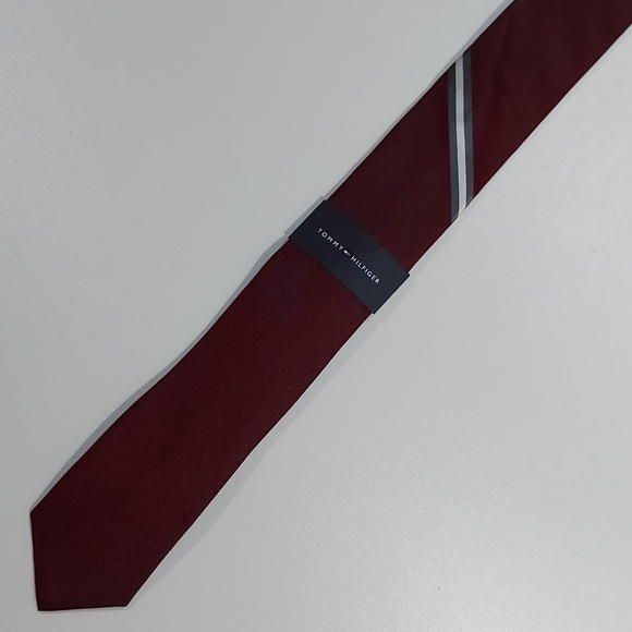 Tommy Hilfiger Burgundy Signature Stripe Neck Tie - Picture 2 of 10